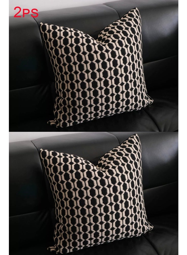 أفهوغو طقم من غطائي وسائد مزخرفة بنمط هندسي محبوك، مقاس 18 × 18 بوصة، أغطية وسائد مزخرفة منسوجة باللونين الأسود والبيج للأريكة والسرير وغرفة المعيشة، ديكور منزلي عصري على طراز المزرعة (45 × 45 سم) - Image 2